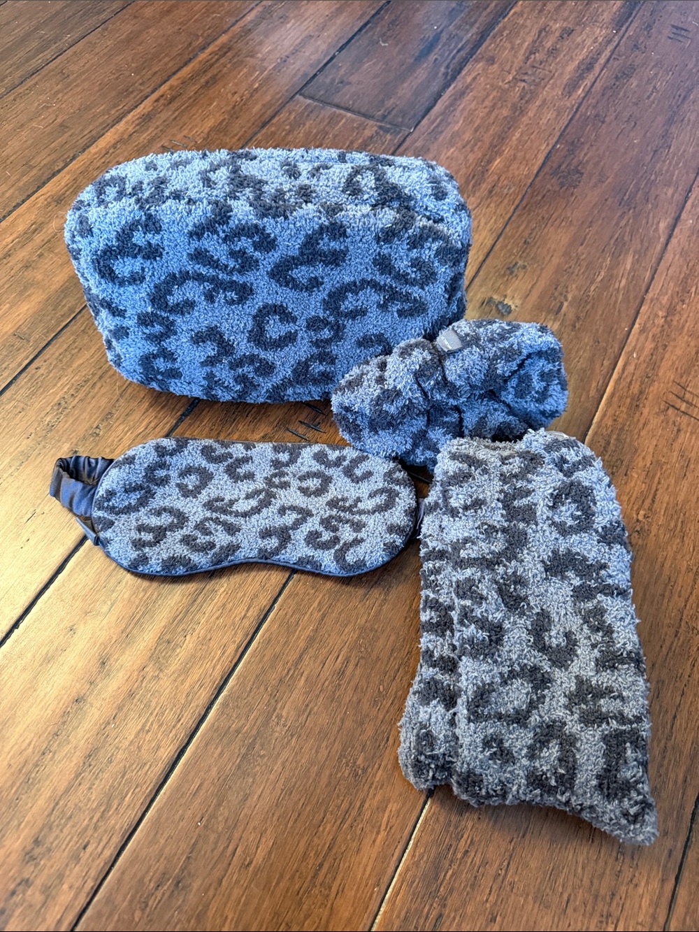 Barefoot Dreams Cozy Gray Leopard - Eye Mask, Headband, Socks & Pouch